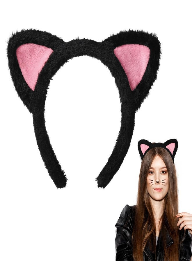 Etercycle Cat Ears Headband, Black Cat Halloween Cosplay Headbands, Plush Soft Makeup Headbands for Women Washing Face, Shower, Yoga - Image 1